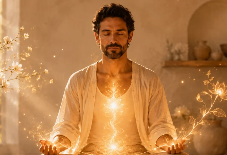A breathing practice: breath drawn as light moving up through the body
