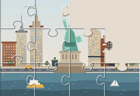 Cities in Pieces: a city illustration as a jigsaw